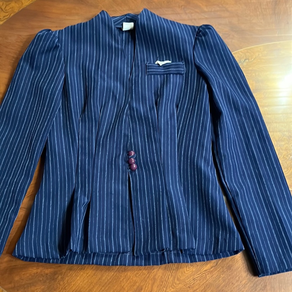 Vintage blazer and knee  length skirt. Navy striped sz 3/4 but like 2